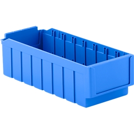 Bac de rayonnage RK 421, polystyrène, L 408 x l. 162 x H 115 mm, 8 compartiments, pour étagère de 400 mm de profondeur, bleu