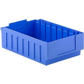 Bac de rayonnage RK 421B, polystyrène, L 390 x l. 243 x H 115 mm, , 8 compartiments, pour étagère de 400 mm de profondeur, bleu
