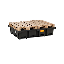 Bac de récupération PALETTE-PE 425/4 CEMO - pour 2 palettes Euro - 425 litres - pour fûts de 4 x 200 l - L 1670 x l. 1270 x H 360 mm - sans caillebotis