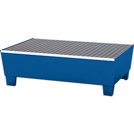 Bac de rétention ASECOS, en acier, avec grille et patins de chariot élévateur, capacité de 200 l, L 815 x P 1235 x H 350 mm, peint