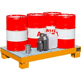 Bac de rétention AW60/3 M - 74 litres - L 1300 x l. 800 x H 205 mm - avec caillebotis - orange RAL 2000