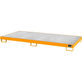Bac de rétention AW8 - acier - 240 litres - 8 fûts de 200 litres - L 2650 x l. 1300 x H 210 mm - orange RAL 2000