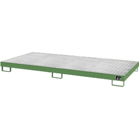 Bac de rétention AW8 - acier - 240 litres - 8 fûts de 200 litres - L 2650 x l. 1300 x H 210 mm - vert RAL 6011