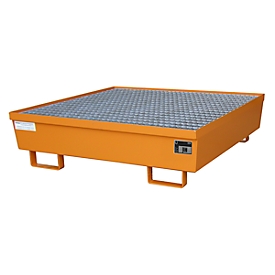 Bac de rétention BAUER AM-4/A, avec grille, acier, 245 l, L 1200 x P 1200 x H 335 mm, orange