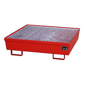 Bac de rétention BAUER AM-4/A, avec grille, acier, 245 l, L 1200 x P 1200 x H 335 mm, rouge