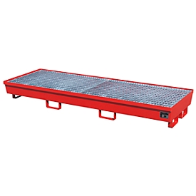 Bac de rétention BAUER AM-4/B, avec grille, acier, 233 l, L 2400 x P 800 x H 285 mm, rouge