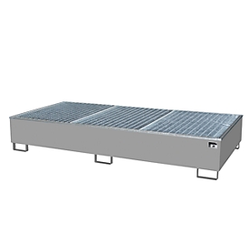Bac de rétention BAUER AW 1000-2/PE avec grille, 2x 1000 l IBC, L 2665 x P 1315 x H 440 mm, gris