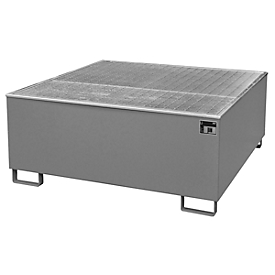 Bac de rétention BAUER AW 1000/PE avec grille, 1000 l IBC, L 1475 x P 1475 x H 625 mm, gris