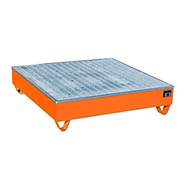 Bac de rétention BAUER AW-4/A/PE avec grille, 211 l, L 1215 x P 1215 x H 290 mm, orange