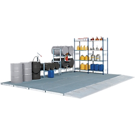 Bac de rétention de base ASECOS, acier galvanisé, capacité du bac 110 l, L 1862 x P 1362 x H 78 mm, charge de la roue 2000 kg