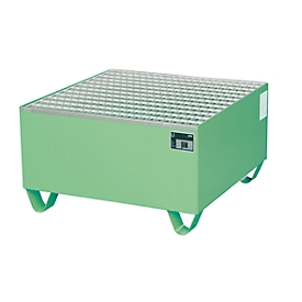 Bac de rétention en acier avec caillebotis, 800 x 800 mm, vert RAL 6011
