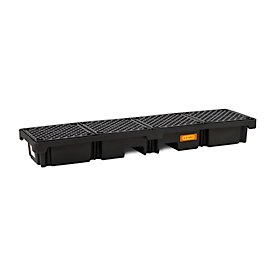 Bac de rétention en PE CEMO 220/4e, avec 4 grilles en PE, L 2450 x P 660 x H 260 mm, 215 l, pour 4 fûts de 200 l, jusqu'à 1200 kg