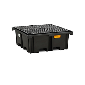 Bac de rétention en PE CEMO 400/4, avec 4 grilles en PE, L 1290 x P 1290 x H 500 mm, 400 l, pour 4 fûts de 200 l, jusqu'à 1200 kg