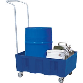 Bac de rétention mobile - PE - 60 litres - L 714 x l. 525 x H 330 mm - avec caillebotis galvanisé - bleu