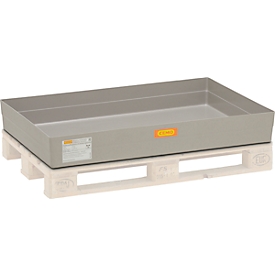 Bac de rétention pour palettes en PRV 150 CEMO, pour palettes Euro, L 1200 x P x 800 x H 208 mm, avec ergots d'arrêt