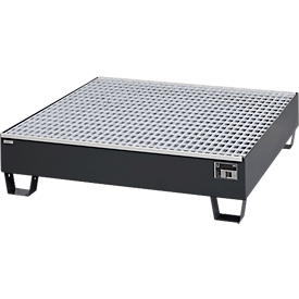 Bac de rétention Schäfer Shop Pure 4/200, avec caillebotis galvanisé, L 1200 x l 1200 x H 290 mm, accessible en dessous, acier, anthracite RAL 7016