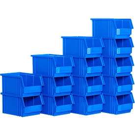 Bac de stockage à face ouverte SSI Schäfer TF 14/7-3Z, polypropylène, L 343 x l 209 x H 145 mm, 7,5 l, bleu, 14 pièces 