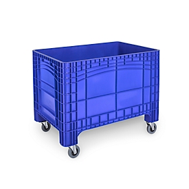Bac de transport et gerbable Noah, sans couvercle, fond et parois pleins, volume 535 l, charge max. 300 kg, roues pivotantes et fixes, L 1200 x P 800 x H 950 mm, polyéthylène alimentaire, bleu