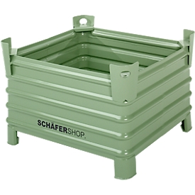Bac de transport et gerbable Schäfer Shop Select, L 1000 x P 800 x H 605 mm, vert réséda RAL 6011, charge max. 2000 kg, pieds