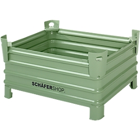 Bac de transport et gerbable Schäfer Shop Select, L 1200 x P 800 x H 605 mm, vert réséda RAL 6011, charge max. 2000 kg, pieds