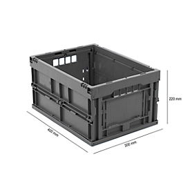 Bac Euro pliable 4322, sans couvercle, pour le transport et la manutention,  volume 20,3 L, gris