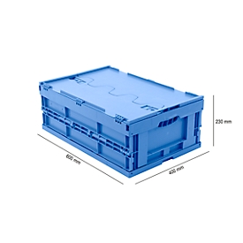 Bac pliable dimensions Euro 6422 NG DL, avec couvercle, pour le transport et la manutention, 41,4 L, bleu