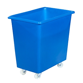 Bac rectangulaire, plastique, mobile, 135 L, bleu
