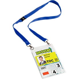 Badges A6 avec cordon textile duo, 10 p., bleu foncé