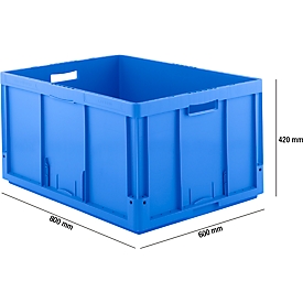 Bak Eurobox serie LTB 8420-GL, van PP, inhoud 175 l, open handgreep, blauw