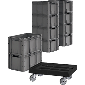 Bakken in euro-maat LTF 6320, PP, L 600 x B 400 x H 320 mm, 62,7 l, tot 30 kg, 10 stuks, + gratis rolframe