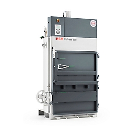 Ballenpresse HSM® V-Press 605 400 V, 3 vertikale Umreifungen für Ballen bis 70 kg, Presskraft 57 kN, TorsionControlSystem, Schwenktür