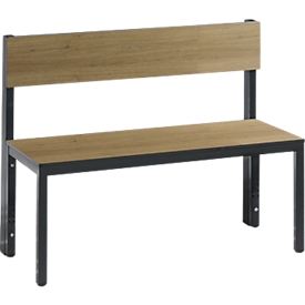 Banc Basic Plus, 1 côté, dossier, sans grille à chaussures, piétement 4 pieds gris noir RAL 7021, L 1000 mm, décor chêne ser.