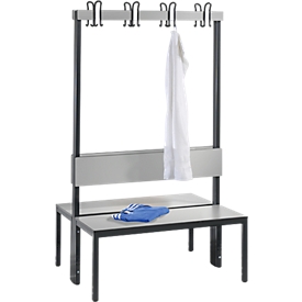 Banc d'armoire Basic Plus, 2 côtés, dossier, sans porte-chaussures, cadre de pied gris noir RAL 7021, L 1000 mm, décor gris argent