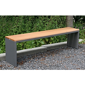 Banc de parc, en bois de garapa et structure en acier inoxydable, sans dossier, L 2000 x P 300 x H 400 mm, gris pierre de lune