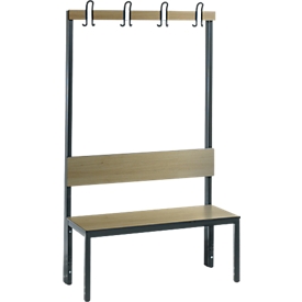 Banc de vestiaire Basic Plus, 1 face, dossier, sans porte-chaussures, base gris noir RAL 7021, L 1000 mm, décor chêne ser.
