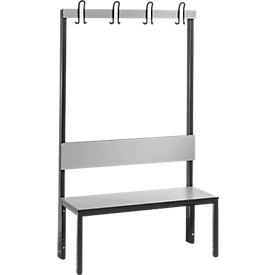 Banc de vestiaire Basic Plus, 1 face, dossier, sans porte-chaussures, base noir-gris RAL 7021, L 1000 mm, décor gris argenté