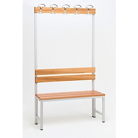 Banc de vestiaires avec dossier et crochets L 1000 mm