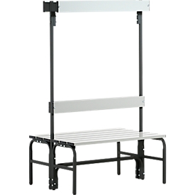 Banc de vestiaires, fil en inox/alu, double avec portemanteaux, L 1015 mm, anthracite