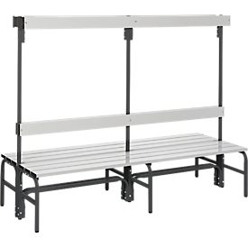 Banc de vestiaires, fil en inox/alu, double avec portemanteaux, L 2000 mm, anthracite