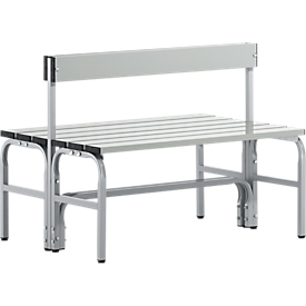 Banc de vestiaires, fils en acier/alu, double avec dossier, 1015 mm de long, alu blanc