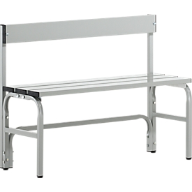 Banc de vestiaires, fils en acier/alu, simple avec dossier, 1015 mm de long, gris clair