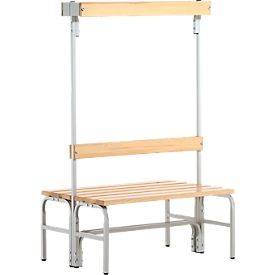 Banc de vestiaires, fils en acier/bois, double, avec portemanteaux, L 1015 mm, gris clair