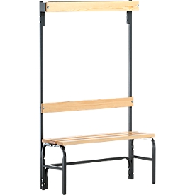 Banc de vestiaires, fils en acier/bois, simple, avec portemanteaux, L 1015 mm, anthracite