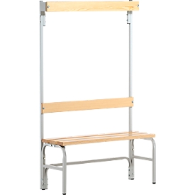 Banc de vestiaires, fils en acier/bois, simple, avec portemanteaux, L 1015 mm, gris clair
