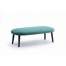 Banc Leyform, L 1 315 x P 620 x H 450 mm, tissu en laine mélangée/bois, bleu pétrole foncé/noir
