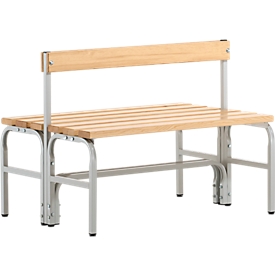Banco cambiador, tubo de acero/madera, doble, con respaldo, 1015 mm de ancho, gris claro