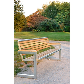 Banco Cochem, 4 plazas, de acero inoxidable brillante y madera de acacia