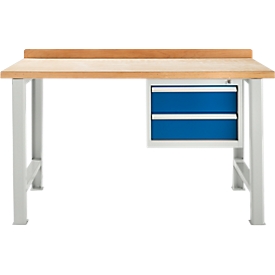 Banco de trabajo modular Schäfer Shop Select, mueble básico, tablero multiplex de haya, hasta 500 kg, An 1500 x Pr 700 x Al 840 mm, azul genciana ral 5010