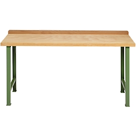 Banco de trabajo modular Schäfer Shop Select, mueble básico, tablero multiplex de haya, hasta 500 kg, An 1500 x Pr 700 x Al 840 mm, verde Reseda ral 6011