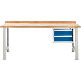 Banco de trabajo modular Schäfer Shop Select, mueble básico, tablero multiplex de haya, hasta 500 kg, An 2000 x Pr 700 x Al 840 mm, azul genciana ral 5010